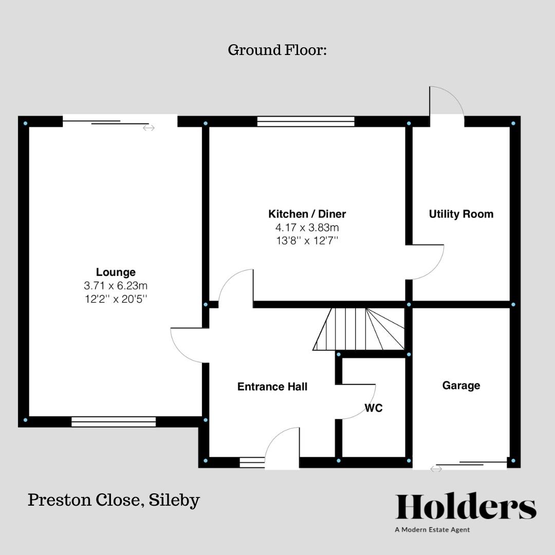 Ground Floor Floorplan for Preston Close, Sileby, Loughborough
