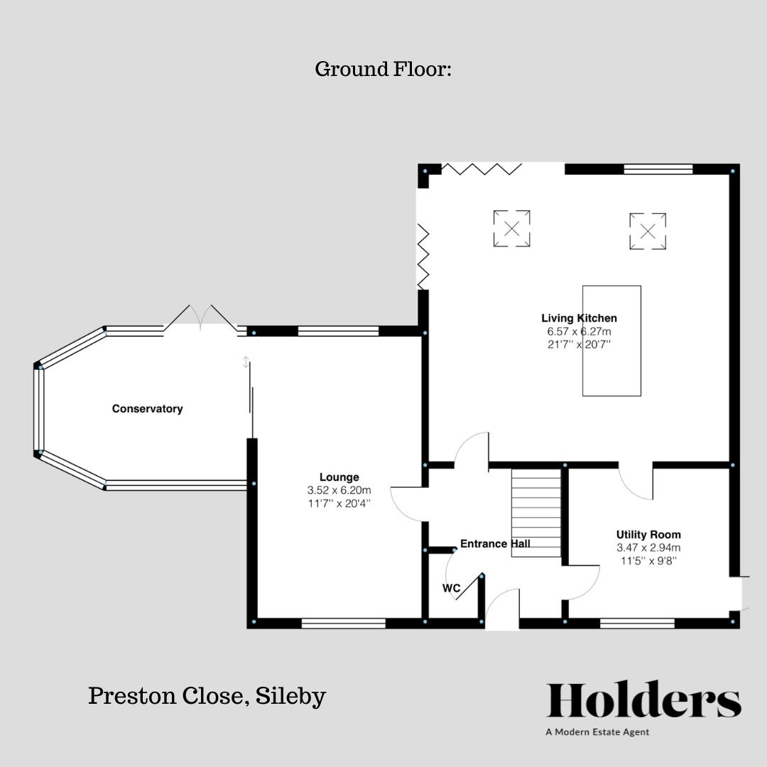 Ground Floor Floorplan for Preston Close, Sileby, Loughborough