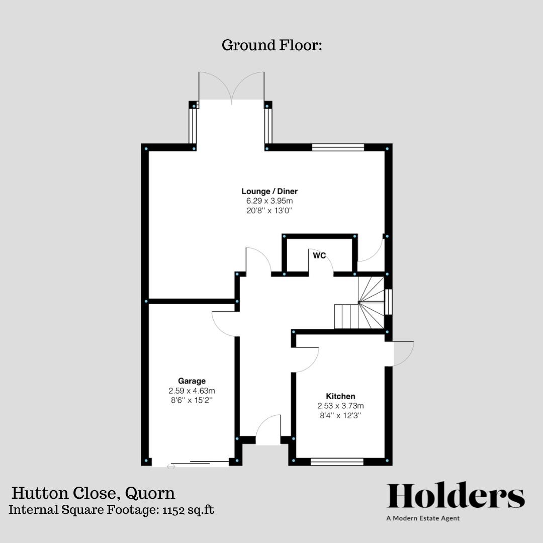 Ground Floor Floorplan for Hutton Close, Quorn, Loughborough