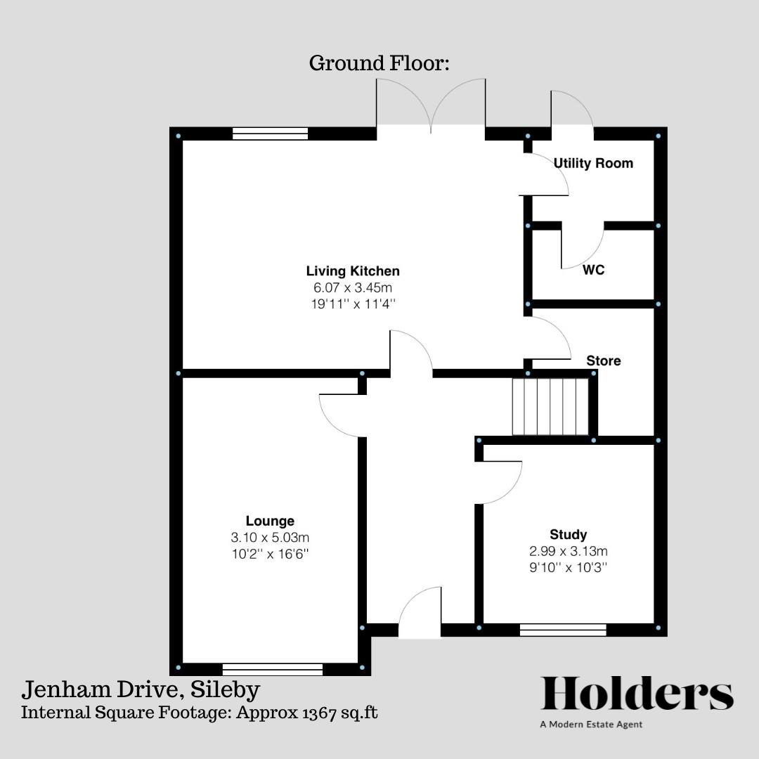 Ground Floor Floorplan for Jenham Drive, Sileby, Loughborough