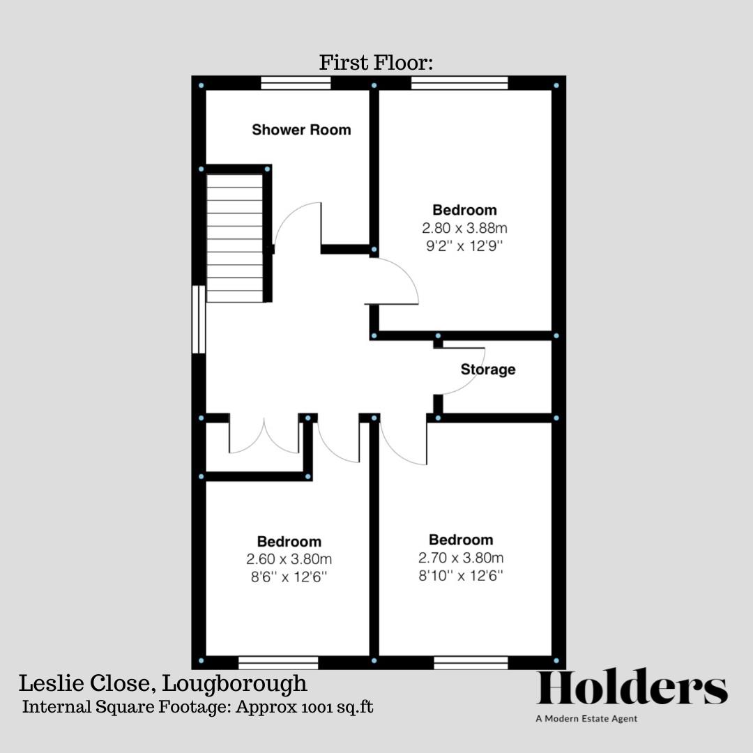 First Floor Floorplan for Leslie Close, Loughborough
