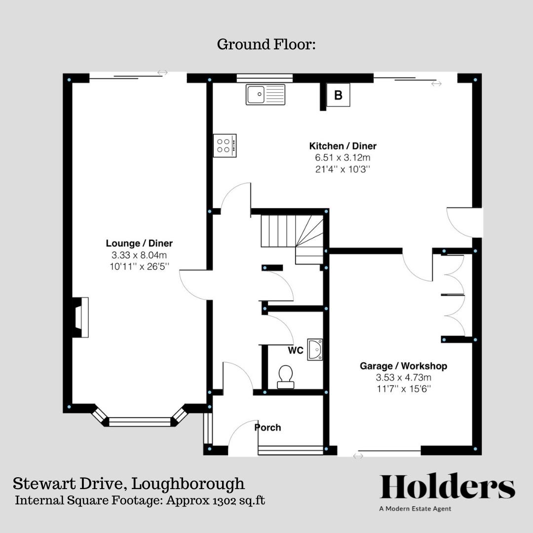 Ground Floor Floorplan for Stewart Drive, Loughborough