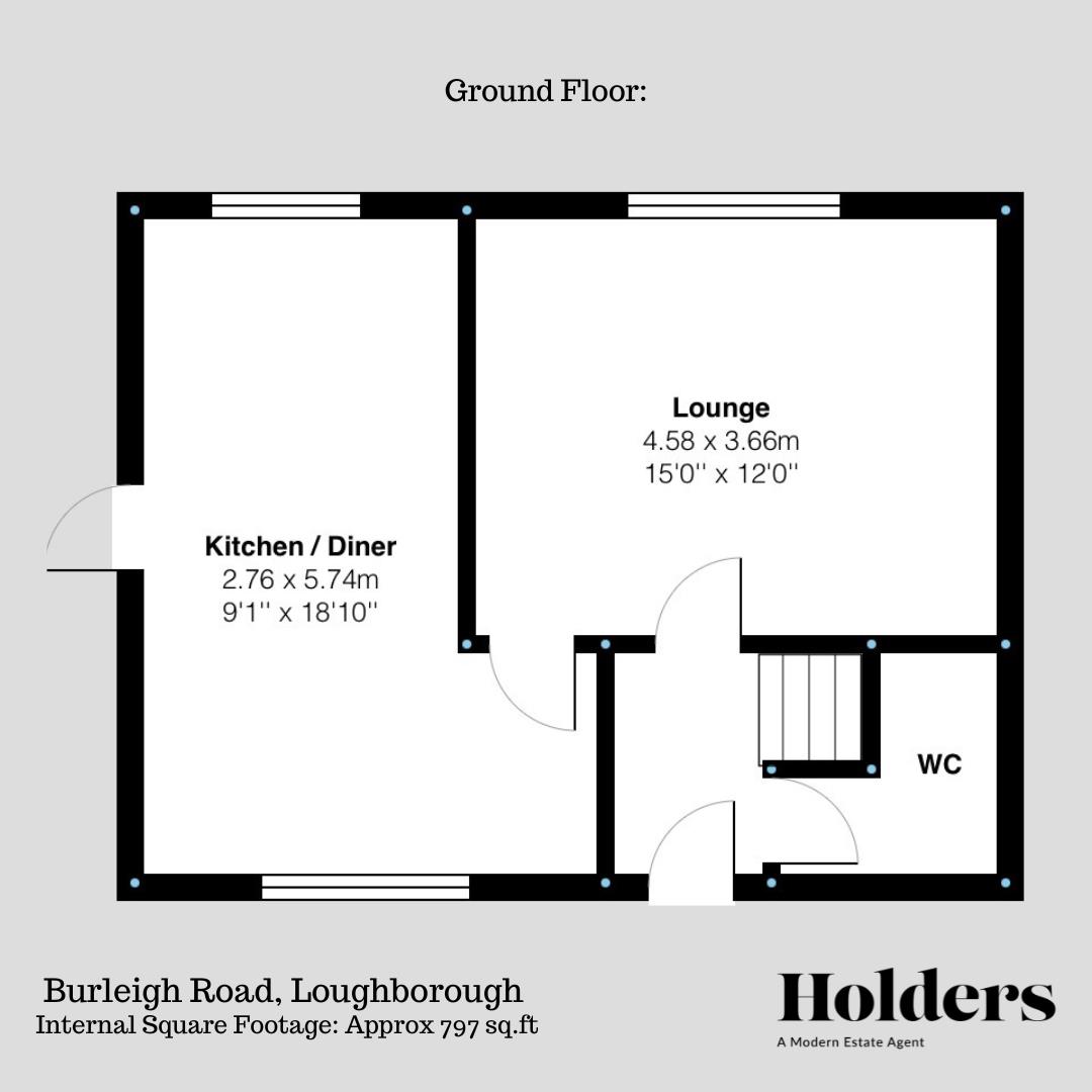 Ground Floor Floorplan for Burleigh Road, Loughborough