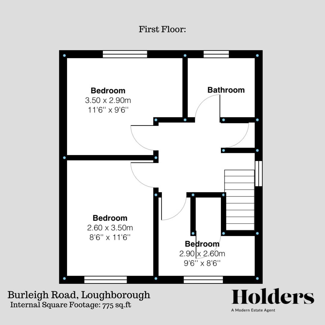 First Floor Floorplan for Burleigh Road, Loughborough