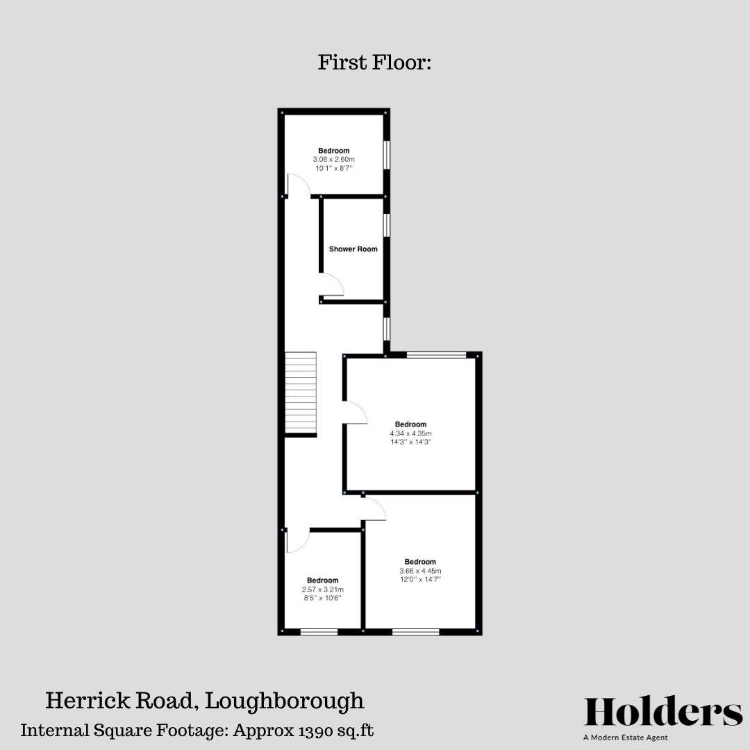 First Floor Floorplan for 14, Herrick Road, Loughborough, Leicestershire, LE
