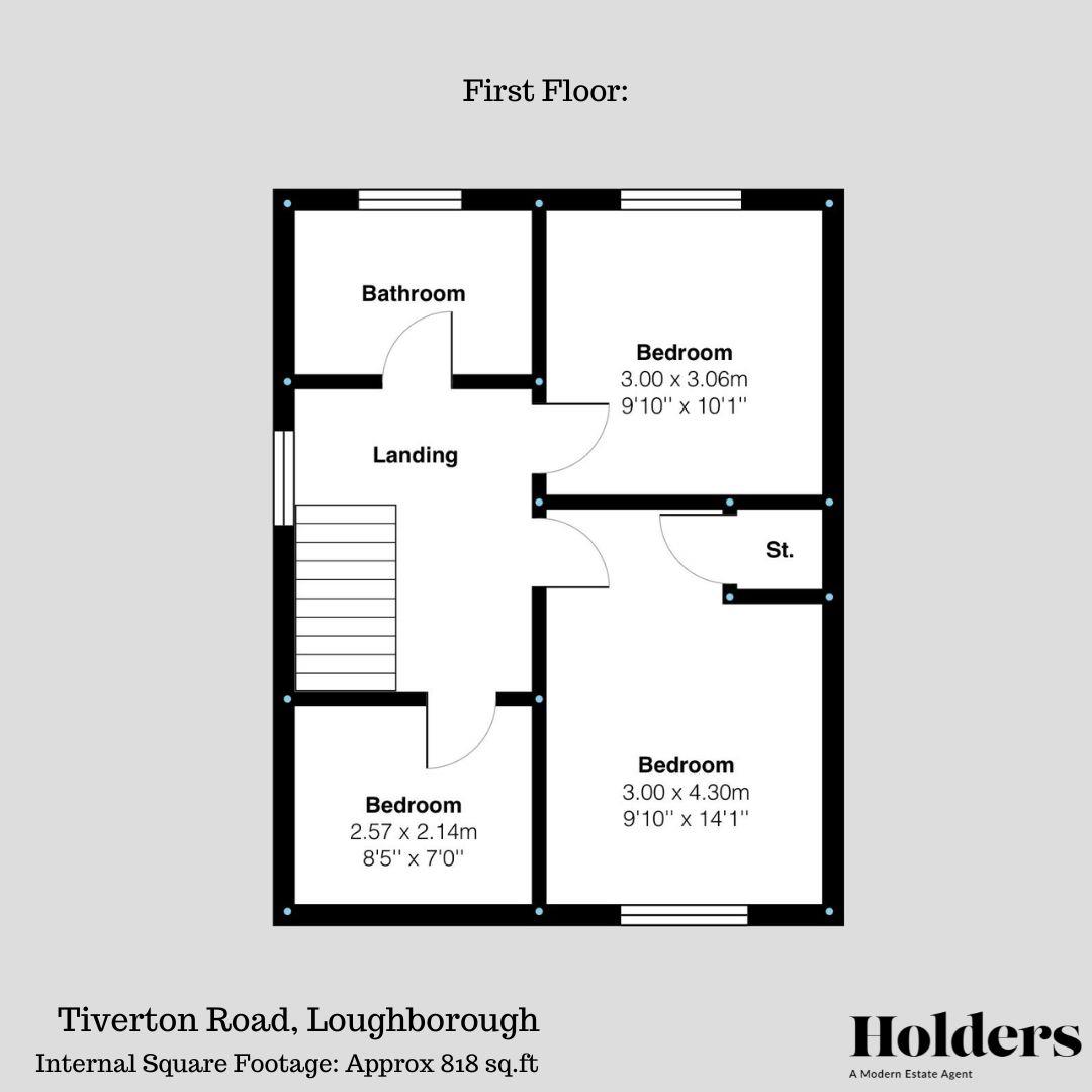 First Floor Floorplan for Tiverton Road, Loughborough