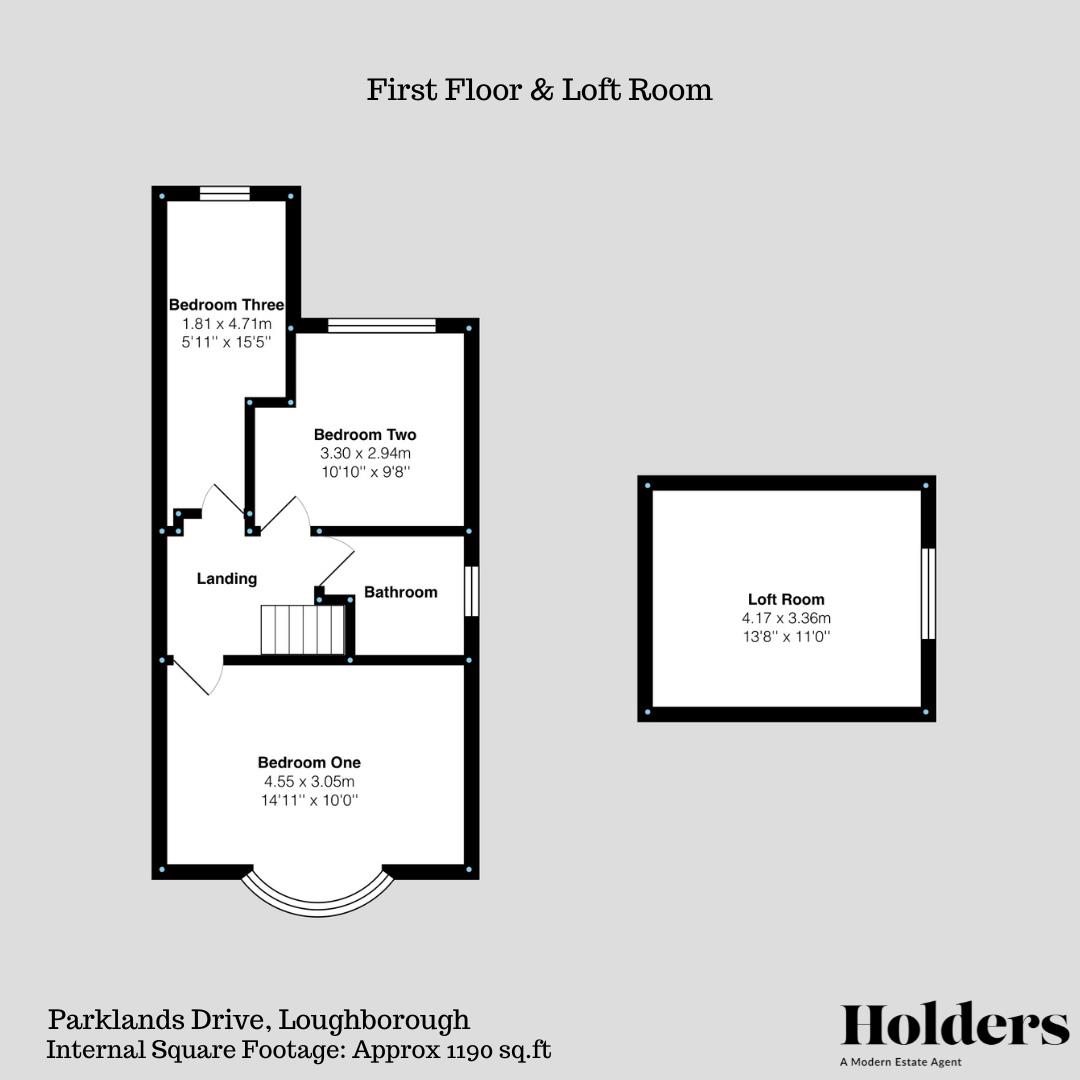 First Floor & Loft Room Floorplan for Parklands Drive, Loughborough